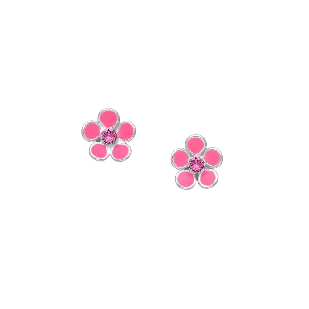 Sterling Silver Pink Flower Stud Earrings – Crystal Center